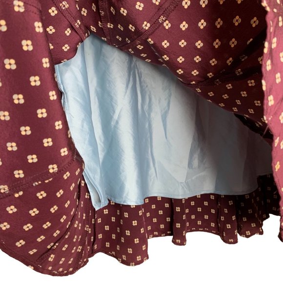 GAP 100% Silk Tulip Skirt Burgundy Khaki Blue Mini Print Classic Size 4 - Picture 7 of 10